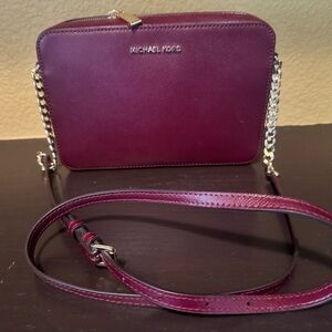 Michael Kors Burgundy Jet Set Saffiano Leather Crossbody Bag
